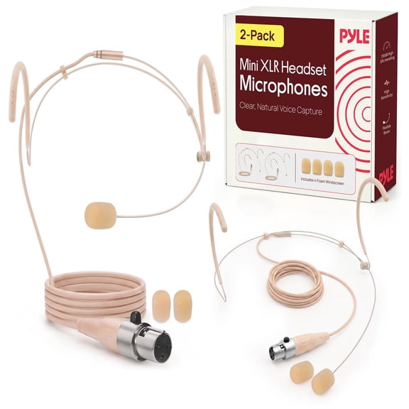 Pyle Headset Boom Mini XLR Microphones, 2-Pack Omnidirectional Headset Mics with Flexible Boom, Electret Condenser Capsule & 4-Pin Mini XLR Compatibility