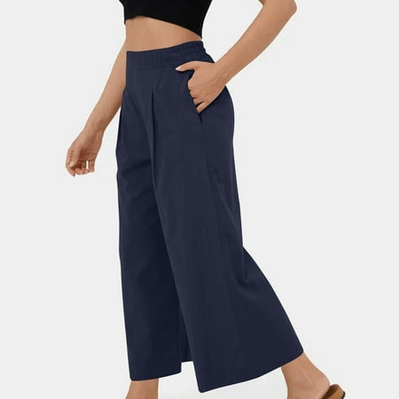 SNKSDGM Women s Plus Panties for Women Cotton Seamless Womens Sweatpants Plus Size Wide Leg Women s Loose Solid Color Comfortable Fashion Casual Pants Nine Point Pants