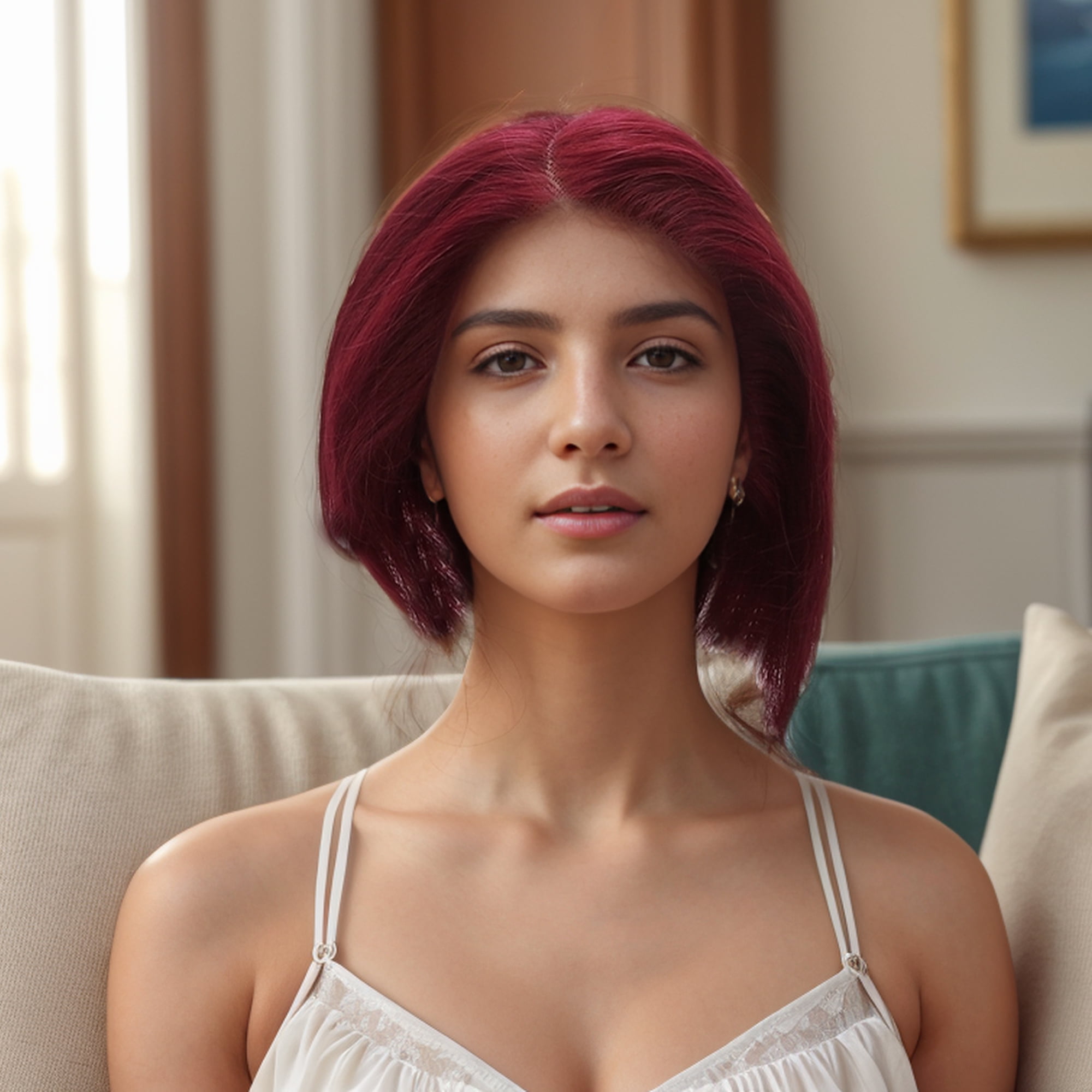 Unique Bargains 1 Pc Straight Short Hair Hair Wig Real Human Hair 6in 13x4x1in 150 Human Wig Red for Women