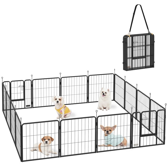 PawHut Dog Playpen, 16 Panels Dog Fence w/ Straps, 24" H, for Small Dogs