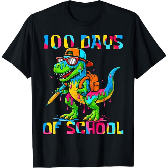 100 Days of School Drip Trex 100 Days Smarter 100th Day Adult T-shirt