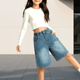 thumbnail image 6 of EnJoCho Girls' Denim Shorts Elastic Waist Loose Wide Leg Jean Shorts Kids Casual Knee Length Trousers School Unifor𝗆 Jorts for Teen For 4-16Years, 6 of 6