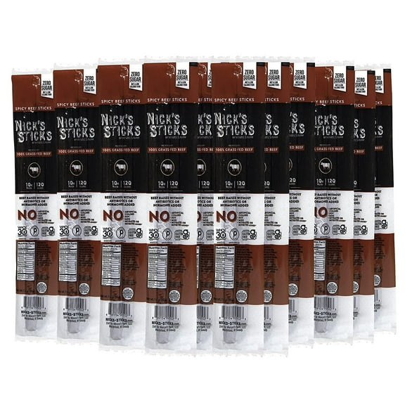Nick’s Sticks Grass-Fed Spicy Beef Snack Sticks, Gluten Free, Keto Certified, Paleo and Whole30 Approved, No MSG, High Protein Low Carb, 25 Twin Packs (1.7 oz each)