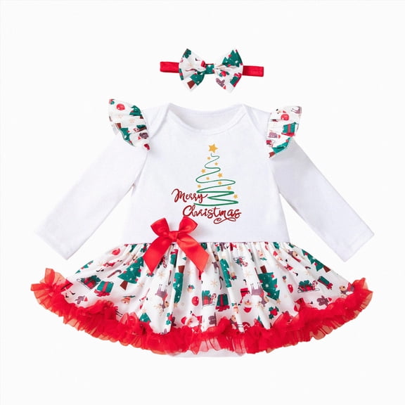 Enyan Baby Girls My First Christmas Outfit Newborn Infant 1st Xmas Princess Tutu Romper Dress Headband 2Pcs Clothing Set