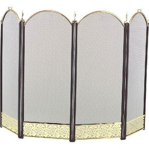 Dagan 2083-9F 4 Fold Arched Screen, Black & Polished Brass