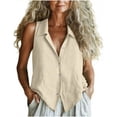 thumbnail image 2 of BADHUB Women Tank Tops Sleeveles Button Down Sleeveless Tanks Vest Blouse T Shirt Tunic Tops Solid Color Clothes Beige L, 2 of 6