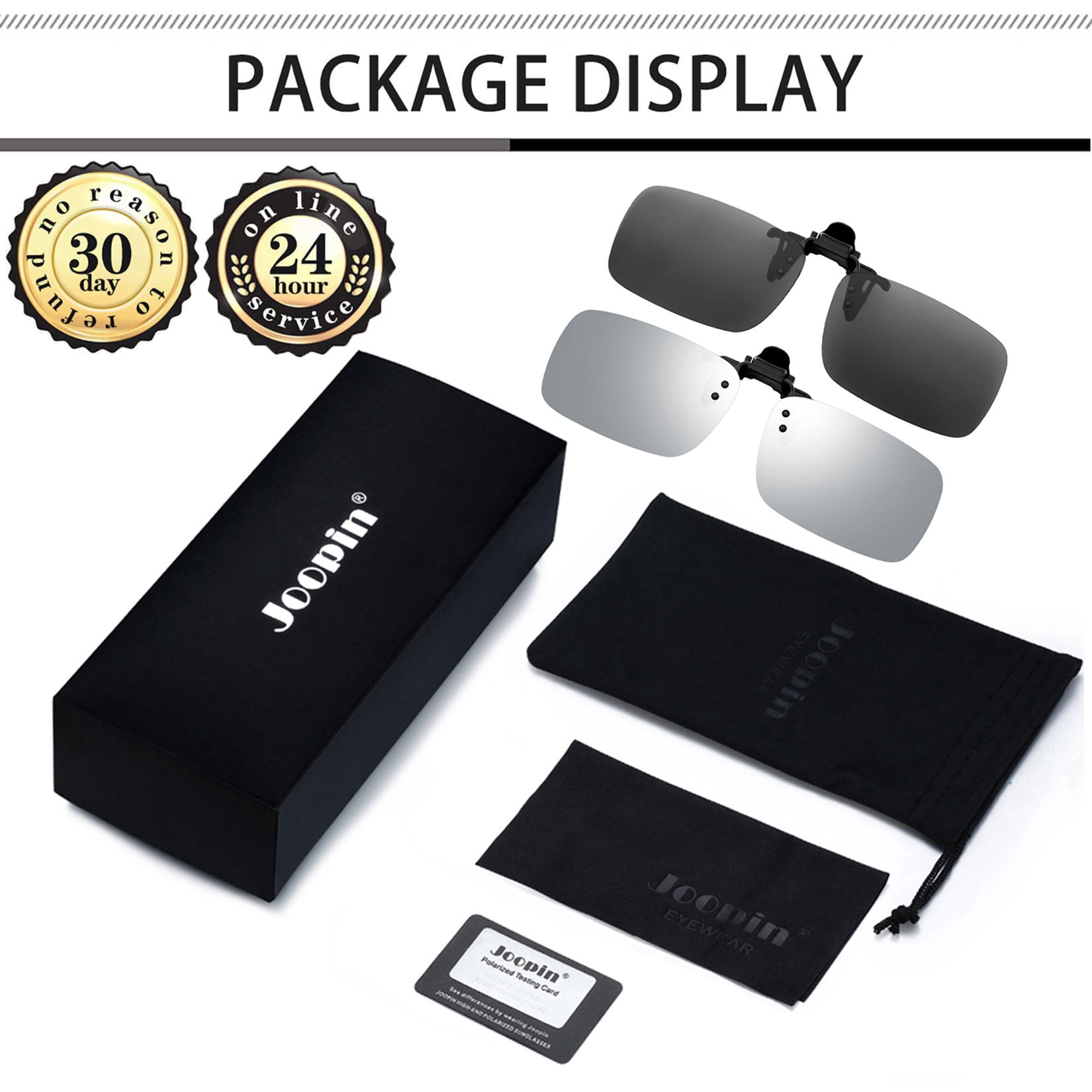 Joopin Polarized Clip-On Sunglasses, Flip-Up UV400 Lenses, 2 Pairs