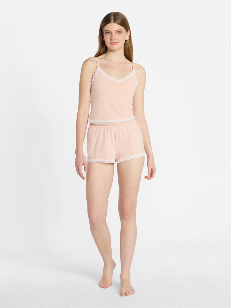 No Boundaries Single Jersey Lace Sleep Cami Top, Women's XXS-3X