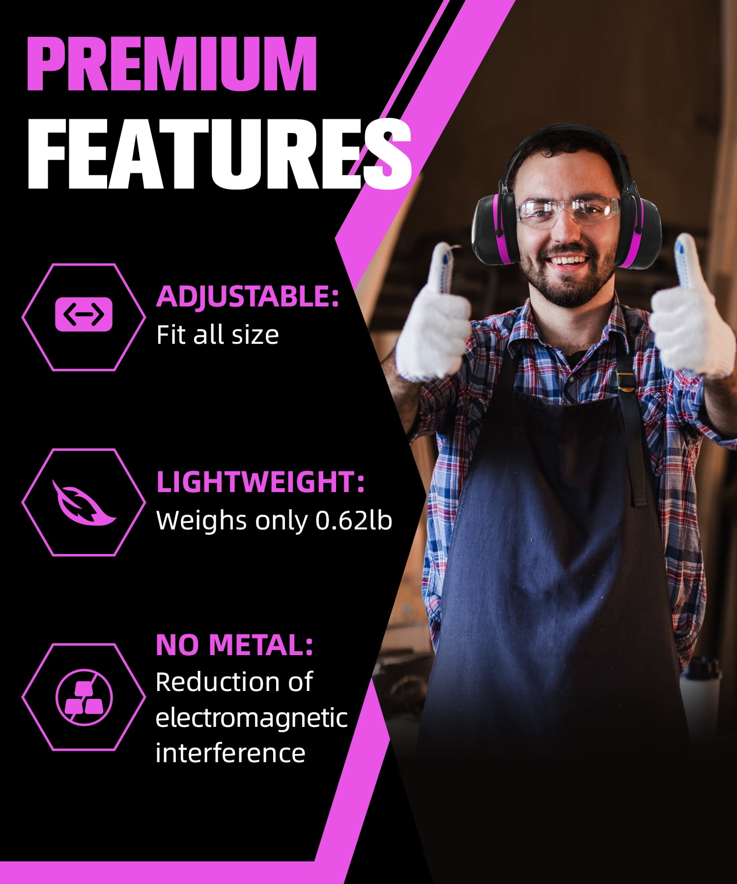 ZOHAN 012 Noise Cancelling Headphones for Adults,34dB SNR Noise Reduction Ear Muffs,Autism Sensory Ear Protection Earmuffs for Construction,Lawn Mowing,Shooting,Jam -Purple