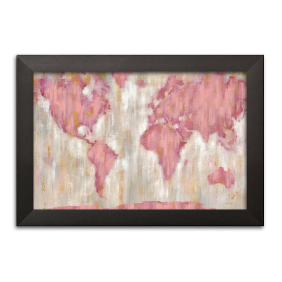 Gango Home Decor Contemporary Blushing World Map v2 Crop by Silvia Vassileva (Ready to Hang); One 18x12in Black Framed Print