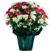 Sympathy Silks Memorial Artificial Flowers Weighted Pot Bouquet Decoration - Height 18"-20" - Artificial Greenery - Fade Resistant - Beauty and Cream Mum Potted Silk