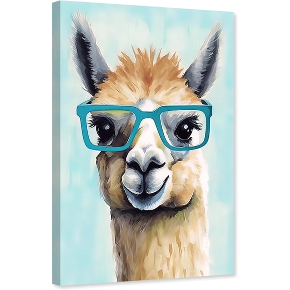 ZHONGYUTONG Alpaca Canvas Wall Art Animals With Glasses Pictures Funny Llama Artwork Cute Alpaca Painting for Kids Room Decor Framed (12.00" x 18.00")