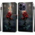 thumbnail image 2 of Fire Rose Pattern Magnetic Closure PU Leather Flip Cover with Card Holder and Kickstand Protective Wallet Phone Case For iPhone 16 16Pro 16Plus 16ProMax 15 14 13 12 11 XR With Stylus Pen, 2 of 10