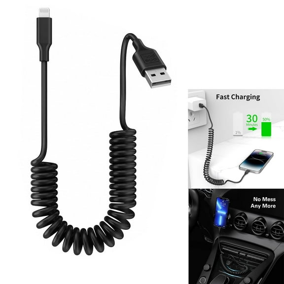 Rongsi 2' MFi Certified Coiled Lightning to USB Cable, Black, 1 Count