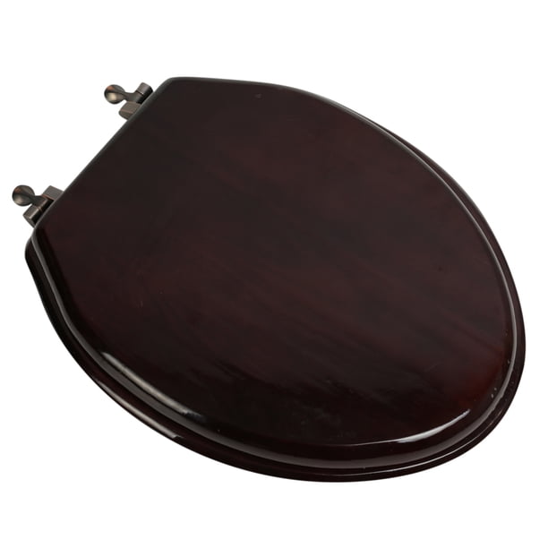 BathDecor Mahogany Finish Designer Solid Elongated Oak Wood Toilet Seat