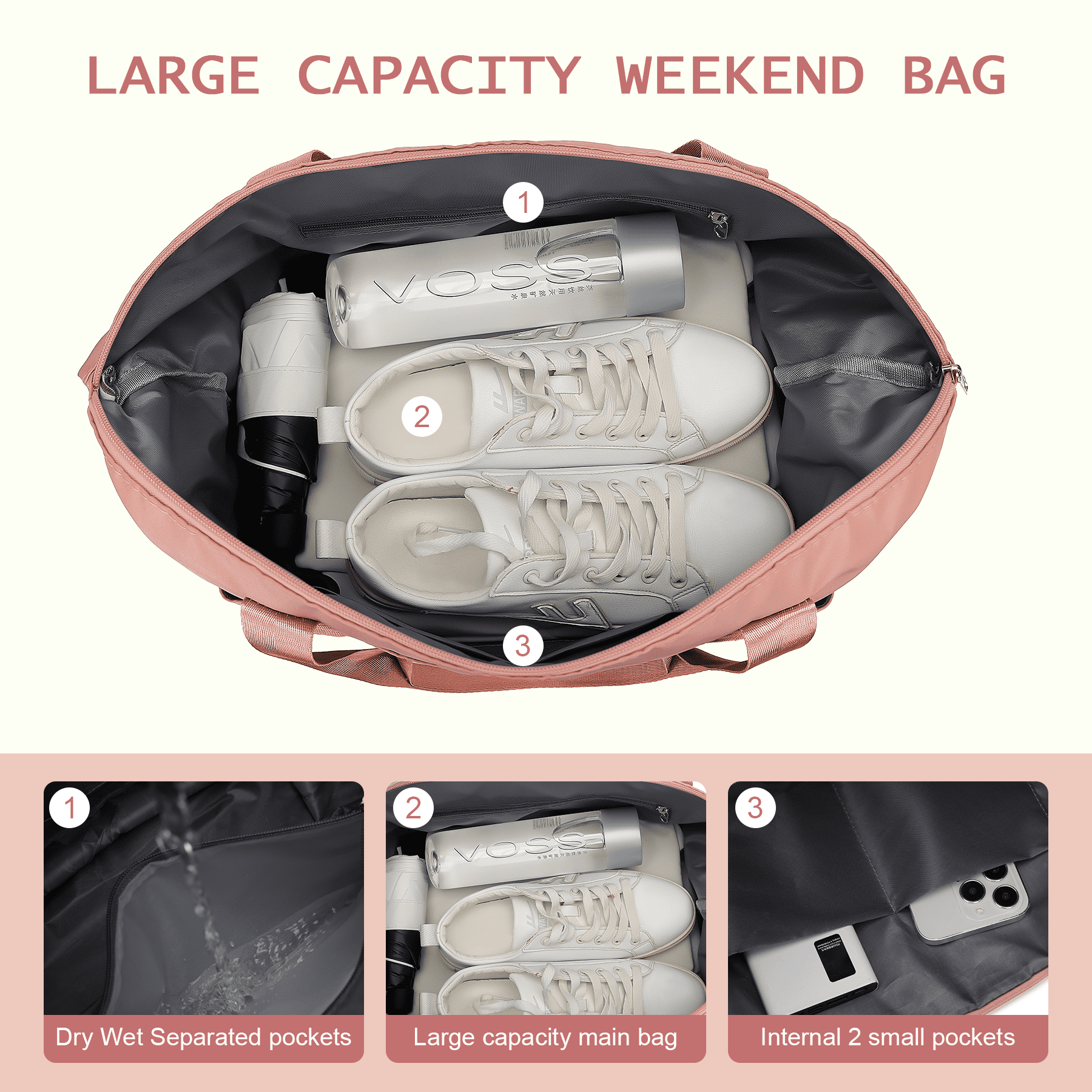 DAKOMM 35L Expandable Weekender Duffle Bag, Pink photo 3