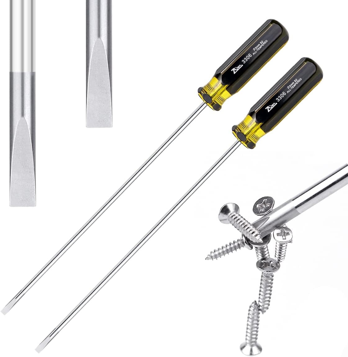 RGHJAR-Slotted and Phillips Screwdriver, 2 PCS 15" Long Screwdriver Set -Flat Screwdriver, High Strength Magnetic Screwdriver (2P-2)