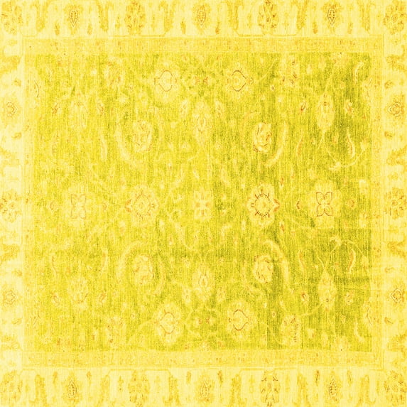 Ahgly Company Indoor Square Oriental Yellow Traditional Area Rugs, 8' Square