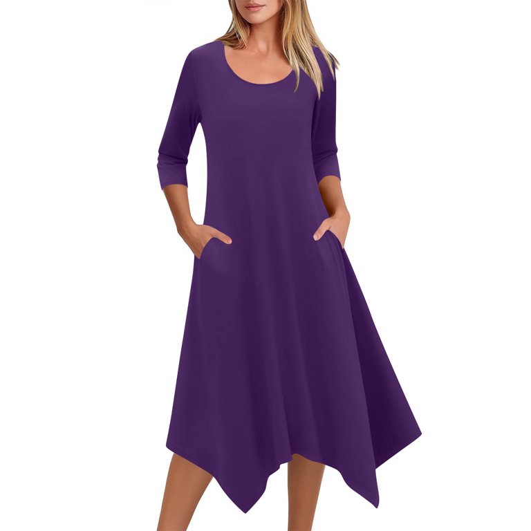 Flowy Dresses for Women Solid Color Round Neck Three Quarters Sleeve Sleeved Loose Mid Calf Dresses for Women Cute Elasticity Mid Dresses Loose Dress Comfortable Athletic Travel Dress - Walmart.com Flowy Dresses for Women Solid Color Round Neck Three Quarters Sleeve Sleeved Loose Mid Calf Dresses for Women Cute Elasticity Mid Dresses Loose Dress Comfortable Athletic Travel Dress - Walmart.com