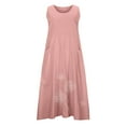thumbnail image 5 of Linen Dress for Women Summer Sleeveless Solid Casual Baggy Flowy Maxi Dresses with Pockets Pink XXL, 5 of 7