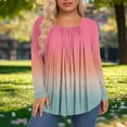 thumbnail image 2 of Qgtaibl Plus Size Long Sleeve Tunic Tops for Women Fashion Gradient Color Pleated Flowy Blouses Curved Hem Loose Fit Hide Belly Shirts Hot Pink L, 2 of 5