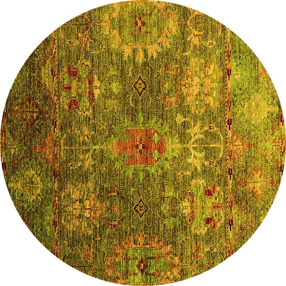 Ahgly Company Indoor Round Oriental Yellow Industrial Area Rugs, 7' Round