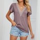 thumbnail image 4 of Camiseta Mujer Camiseta de mujer sexy de verano Camiseta con cuello en V profundo Ropa femenina suave informal (Púrpura M) Cgtredaw para Mujer Púrpura T S, 4 of 7
