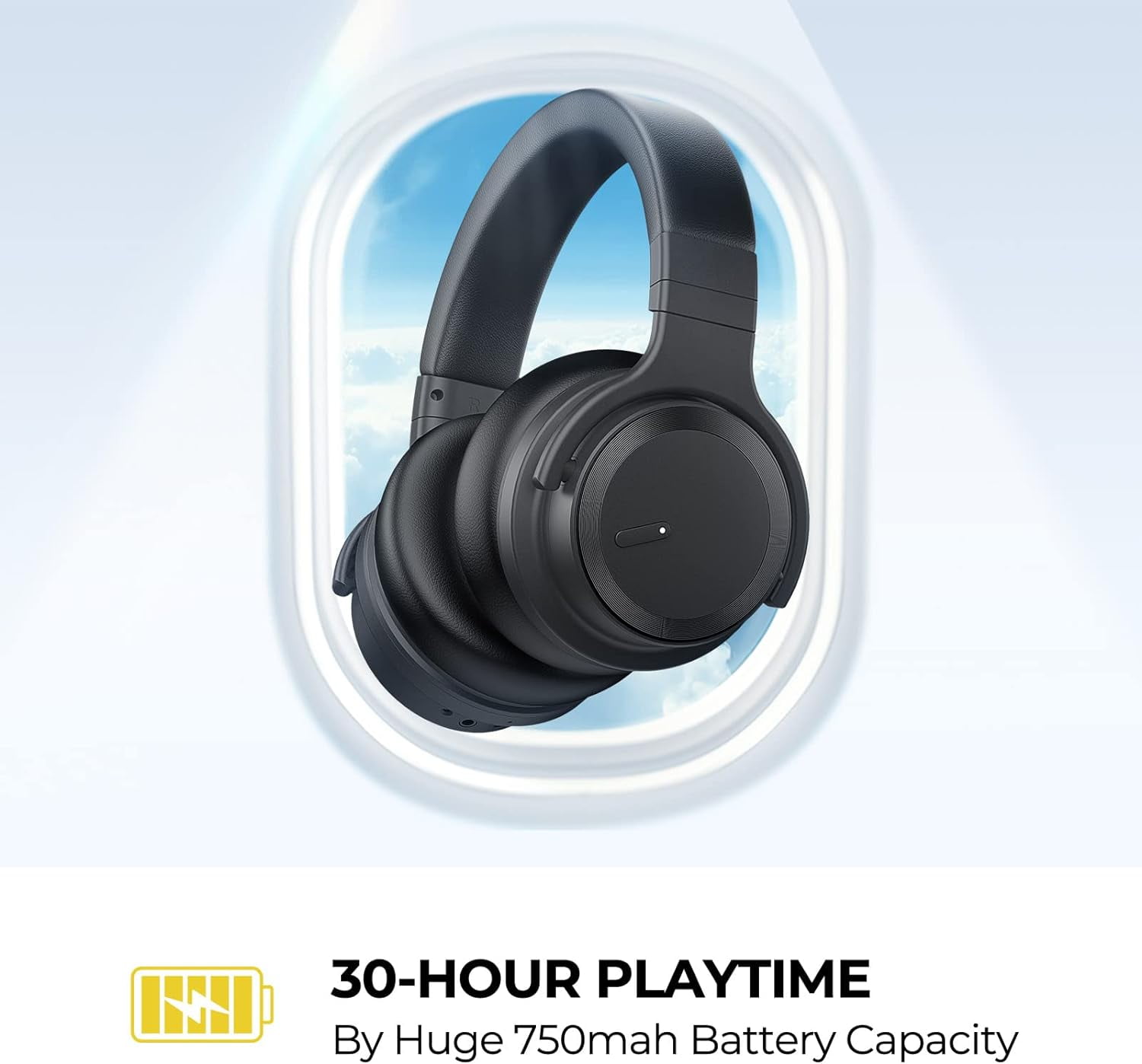 COWIN Bluetooth Headphones Active Noise Cancelling Headphones Wireless Headphones Over Ear with Mic Deep Bass, Comfortable Protein Earpads, 30 Hours Playtime for Travel/Work, Black