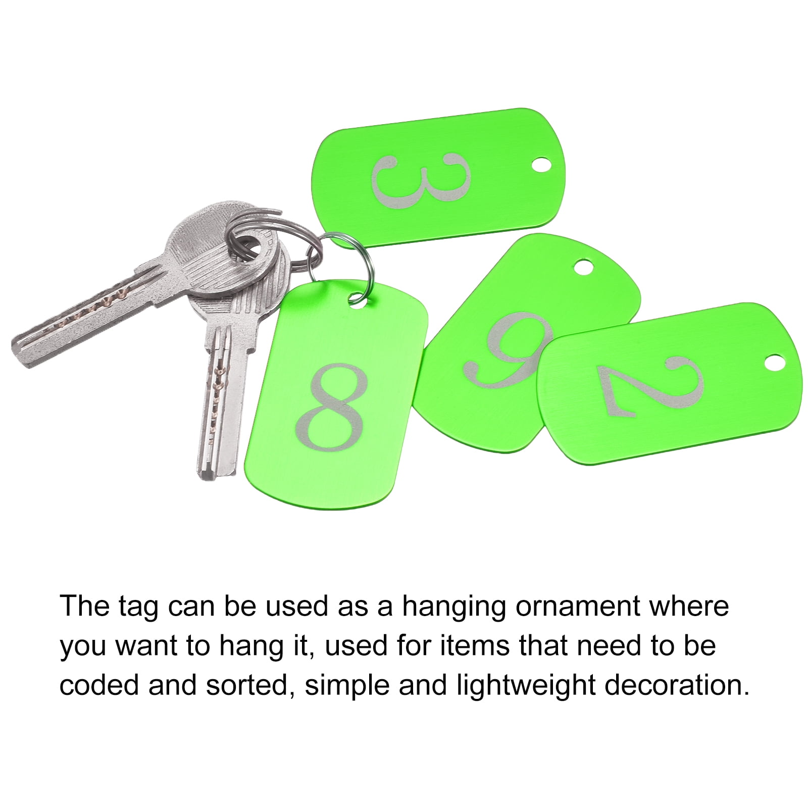 Uxcell Numbered Tag, Aluminum Key Tags Metal ID Tags, 1-50 Number with Ring Green Rectangle for Decoration, Pack of 50