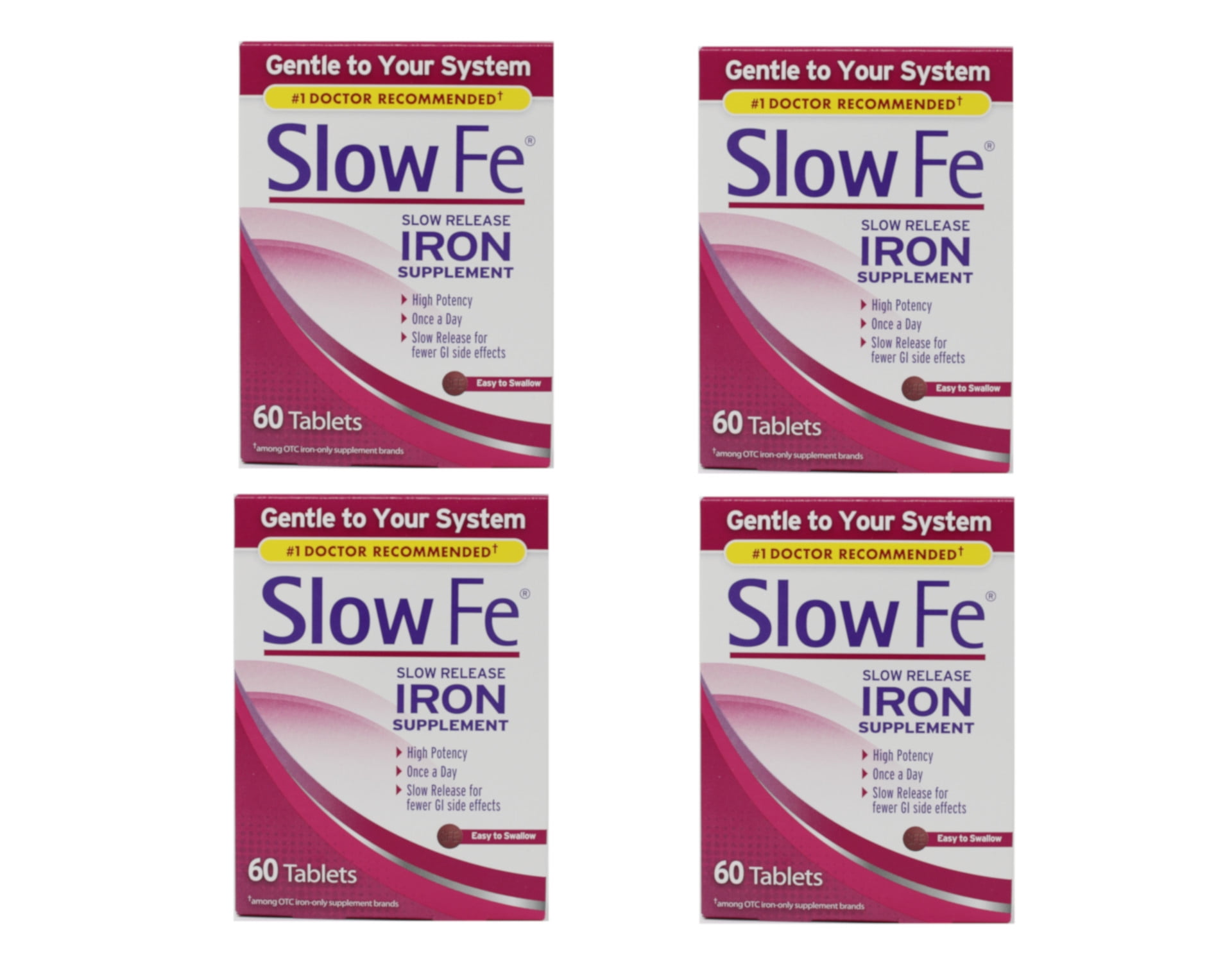 4 Pack Slow FE Slow Release IRON Supplements High Potency Gentle 60