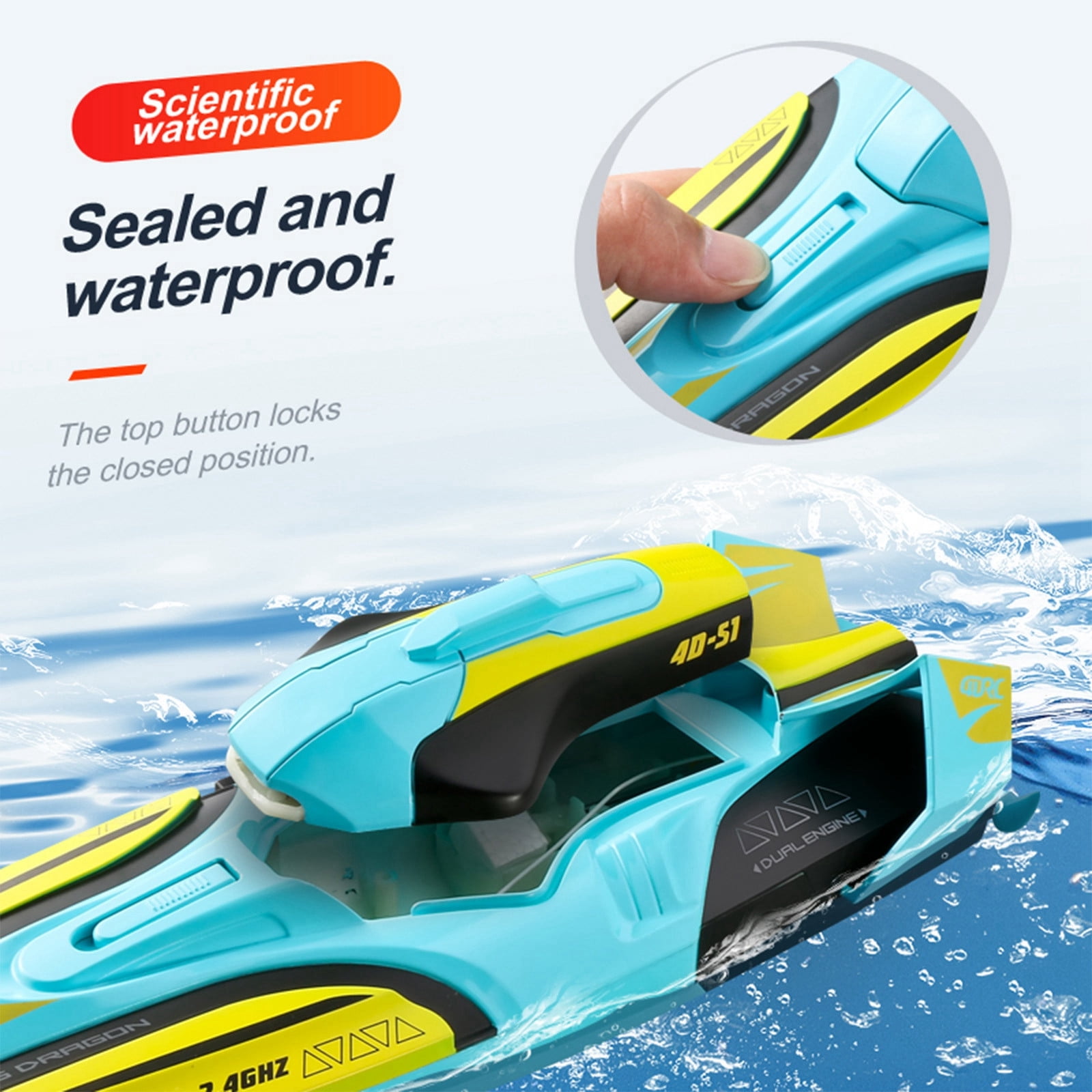 Loespoir RC SpeedBoat, Remote Control SpeedBoat for Pools, Fast RC Boats for Kids, 4 Channel 2.4GHZ Remote, Rechargeable Boat, Outdoor Water Play(Blue)
