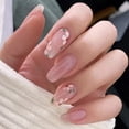 thumbnail image 1 of Uñas postizas de color rosa con diseño de ataúd cuadrado acrílico, uñas postizas brillantes, uñas de longitud media, cubierta completa artificial de flor, puntas compatibles con Wo Afortunado Sencillez, 1 of 4