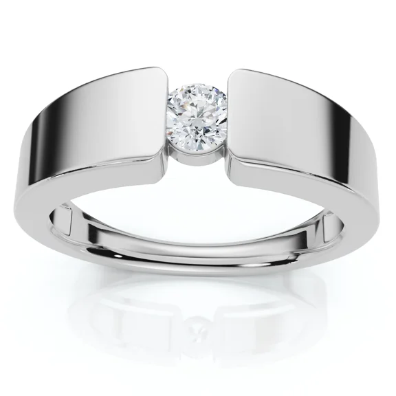 Men's Solitaire Wedding Ring, Tension Set Diamond Engagement Ring, Simple Proposal Anniversary Ring, 2 Ct Simulated Diamond, 925 Sterling Silver