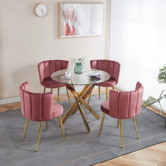 1 4,5pieces dining set, Table metal leg Mid-century Dining Table for 4-6 people With Glass Table Top, Pedestal Dining Table, End Table Leisure Coffee Table