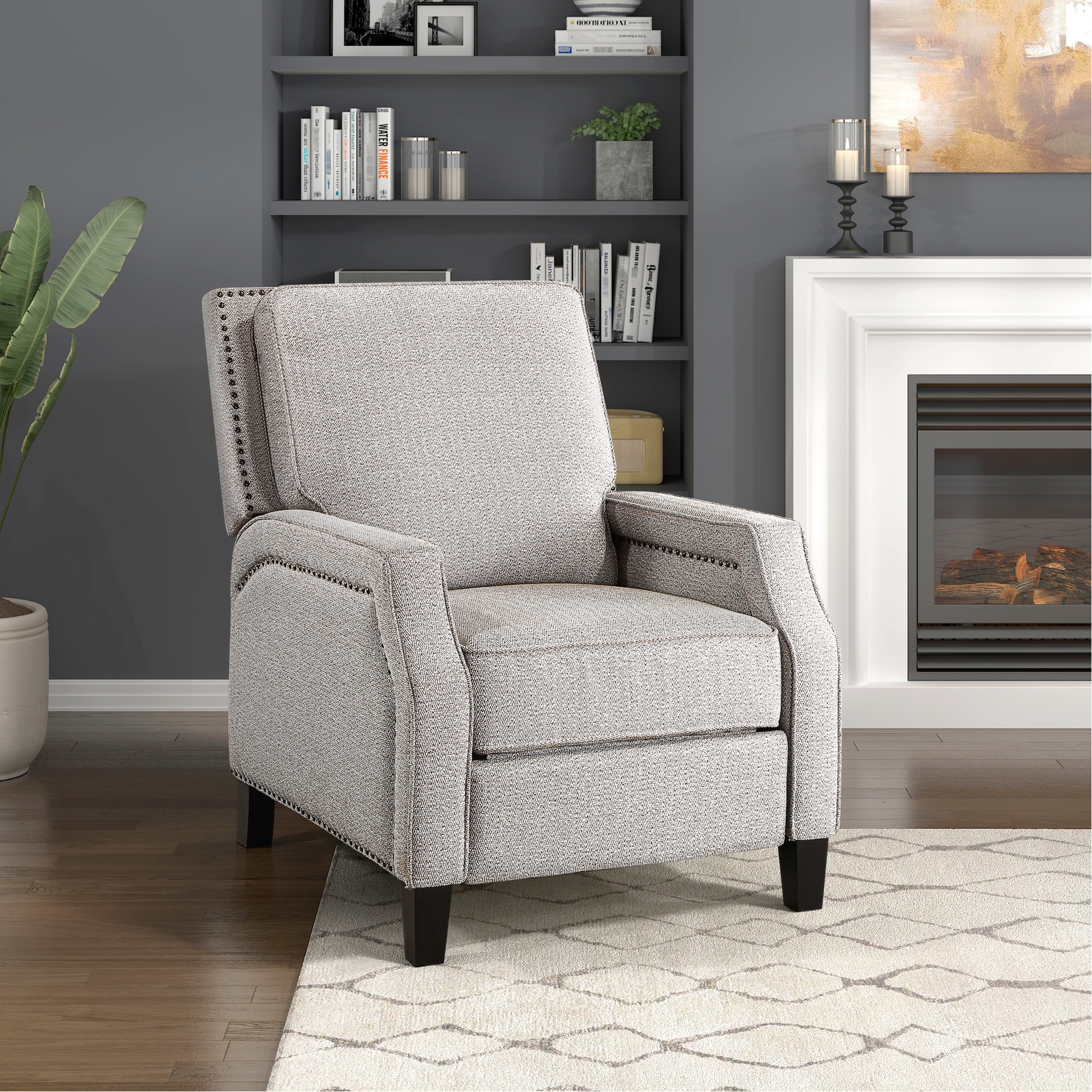 Modern Reclining Chair In Coconut Chenille With Pocket Coils Push Back Chenille, Solid Wood Frame, 1pc Cushion Seat, Transitional Style, 30" X 38" 39"h, 25" Arm Height