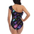 thumbnail image 6 of Yiaed Colorful Guitar Print Women One Piece Swimsuits Tummy Control One Shoulder Bathing Suits Pattern Ruffle Swimwear-Small, 6 of 8