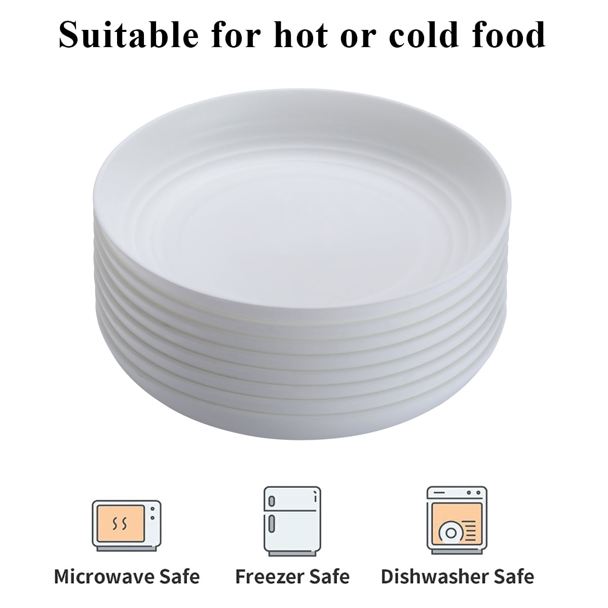 ReaNea 9" White Plastic Plates 12 Pieces, Unbreakable and Reusable Large Deep Dinner Plates, Light Weight Easy to Carry for Camping,Travel, Pinic