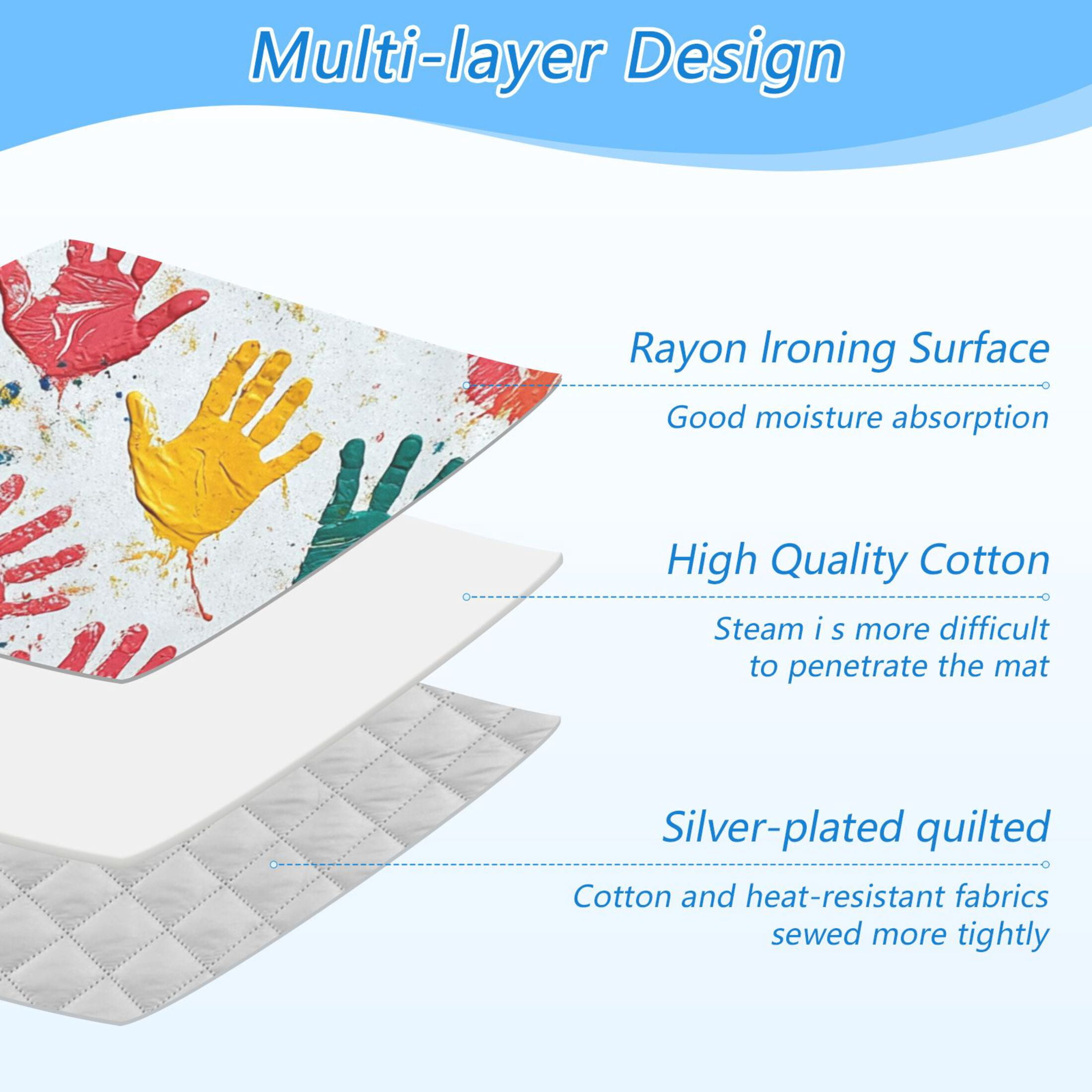 Colorful Handprints Ironing Mat Blanket for Table Top Travel Portable Ironing Board Pad 47.2x27.6 Inch