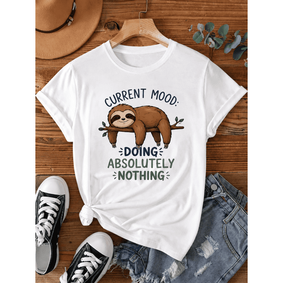 Funny Sloth Graphic T-Shirt Not Today Energy Saving Mode Casual Tee