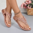 thumbnail image 4 of Xucatan Women's Floral Applique Flat Sandals, Lace Embellished Thong Beach Shoes with Rhinestone Accent, Adjustable Slingback Strap Casual Summer Footwear, Bohemian Design for Spring Outdoor Gift, 4 of 8