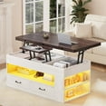 thumbnail image 2 of Itaar Lift Top Coffee Table, 4 in 1 Coffee Tables with Storage and Hidden Compartment, Farmhouse Coffee Table with 2 Fabric Drawers & LED Light for Living Room, White, 2 of 9