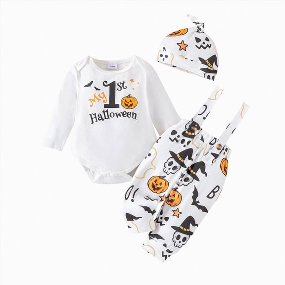 larppty My First Halloween Baby Boy Outfit Newborn Long Sleeve Romper Pants Hat Baby Pumpkin Clothes Fall Winter Clothes