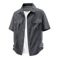 thumbnail image 3 of Men's Casual Button Down Short Sleeve Shirt Solid Color Lapel Pocket Outdoor Quick Dry Breathable Shirt Tops For Golf Hiking Vacation Travel Fashion Essential Gift | JASKFLY,Dark Gray XL, 3 of 6