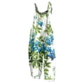 thumbnail image 2 of Floral Boho Cotton Linen Summer Overalls for Women Hippie Jumpsuit Print Spaghetti Strap Rompers Green 2XL, 2 of 4