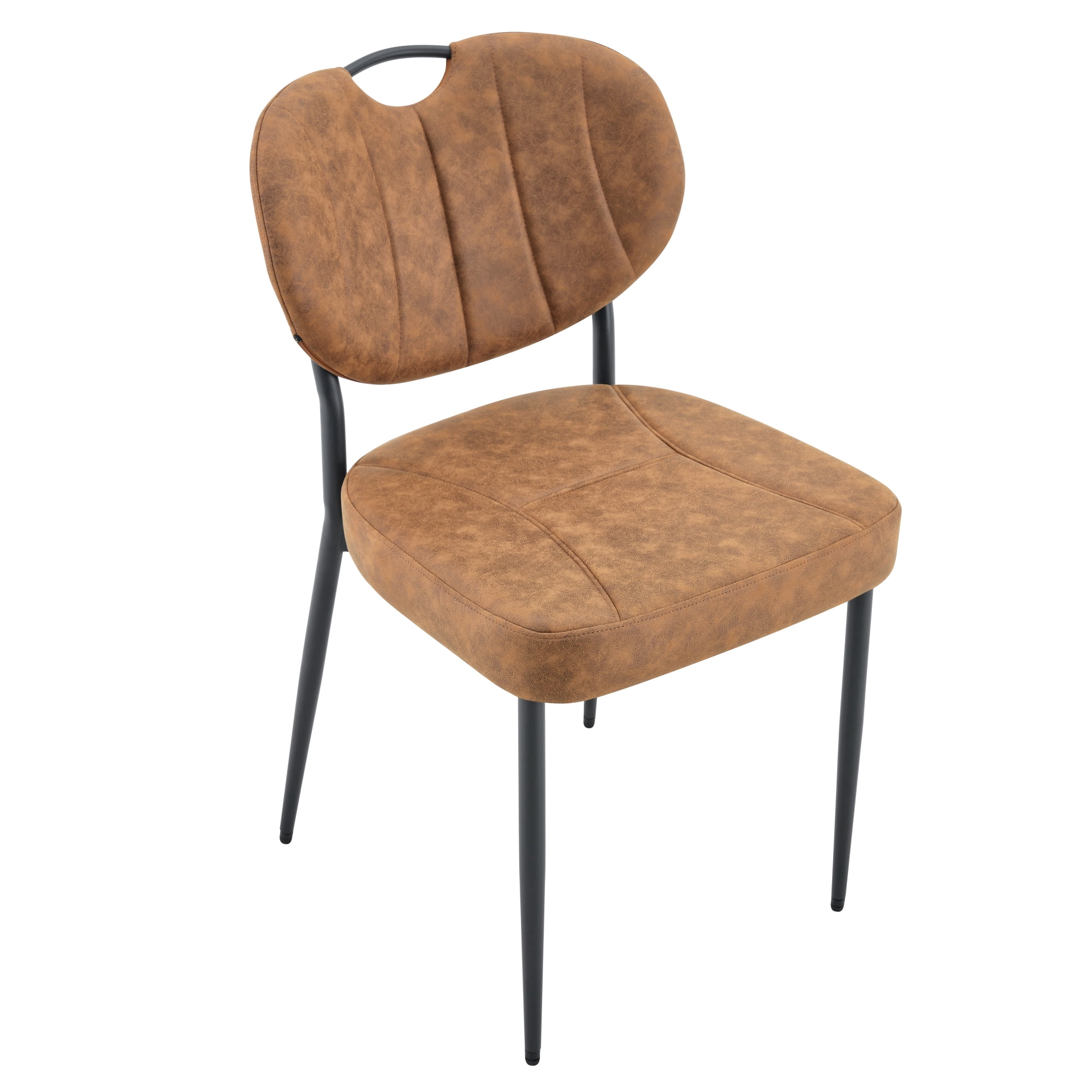 Leumius Dining Chairs Set of 2, Premium Leather Upholstered Dining Room Chairs, High-Resilience Sponge Padding, Metal Legs with Spray Coating Finish for Dining Room Living Room Brown