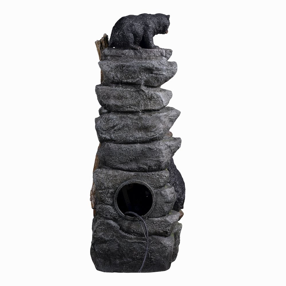Hi-Line Gift Ltd 79764 37" H Bear Climbing Water Fountain Outdoor W/LEDs