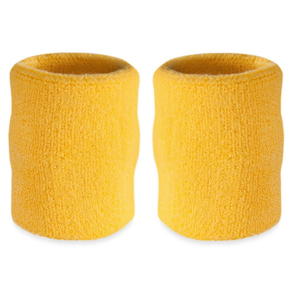Suddora 4” Solid Color Sport Arm Sweatbands Pair, Yellow