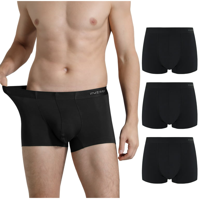 INNERSY Men's Micro Modal Boxer Briefs No Show Short Leg Trunks Underwear 3  Pack (L, Black)