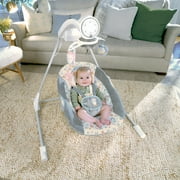 Ingenuity InLighten Baby Swing, 5-Speed, Swivel Infant Seat, Nature Sounds, Lights - Pink, Nally