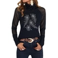 thumbnail image 4 of Moda mujer cuello alto ahueca hacia fuera la camiseta de manga larga otoño blusa sólida Tops Fridja  hkj3922, 4 of 8